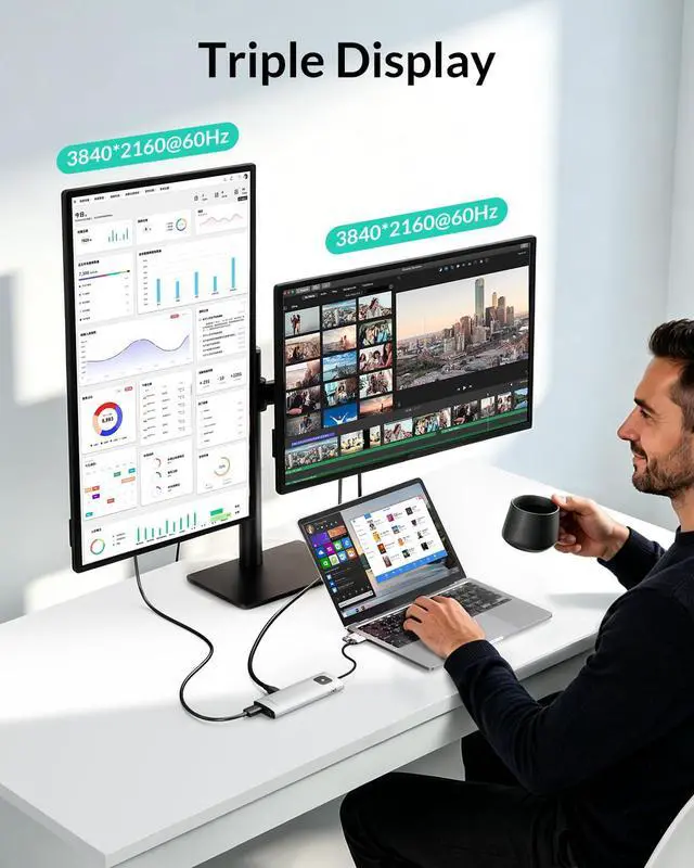 Alt view image 5 of 7 - LK10 10 in 1 Docking Station with Triple Display for Windows | 2 x HDMI, 2 x DP, 3 x USB-A 10 Gbps, 1 Gbps Ethernet, 100W PD, 3.5MM Audio, compatible with M1/M2 Macbook Neo/Dell/Lenovo/HP