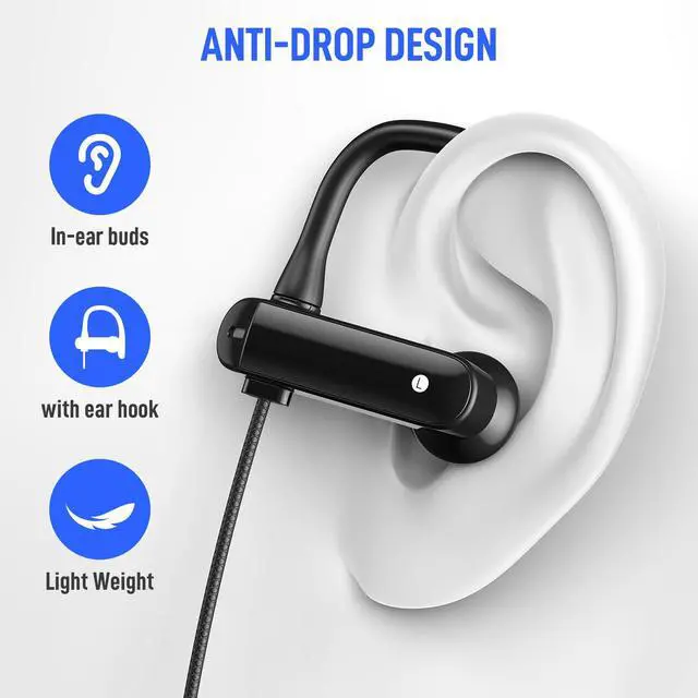 Alt view image 2 of 7 - USB C Headphones Over Ear Hook for iPhone 17 16 15 Pro Max Plus | Wrap Around Ear Bud with Mic Type C Earphone Running Sport Wired Earbuds for Samsung S26 S25 S24 Ultra S23 S22/Pixel 10 Black