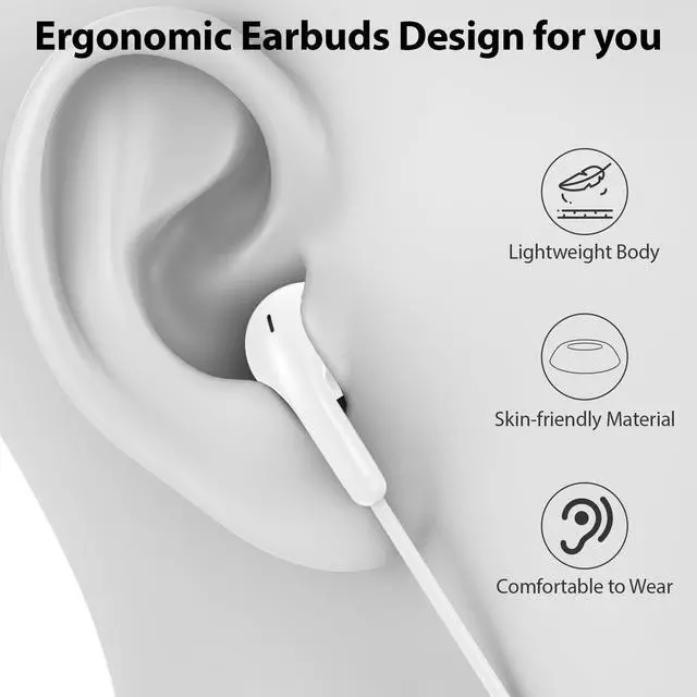 Alt view image 4 of 7 - USB C Earbuds Headphones for iPad 10th Gen/iPhone 17 16 15 White | USB-C Wired Earphones with Mic Volume Control Noise Isolating HiFi Stereo Type C Headset for Google Pixel 10 Pro/Galaxy S26