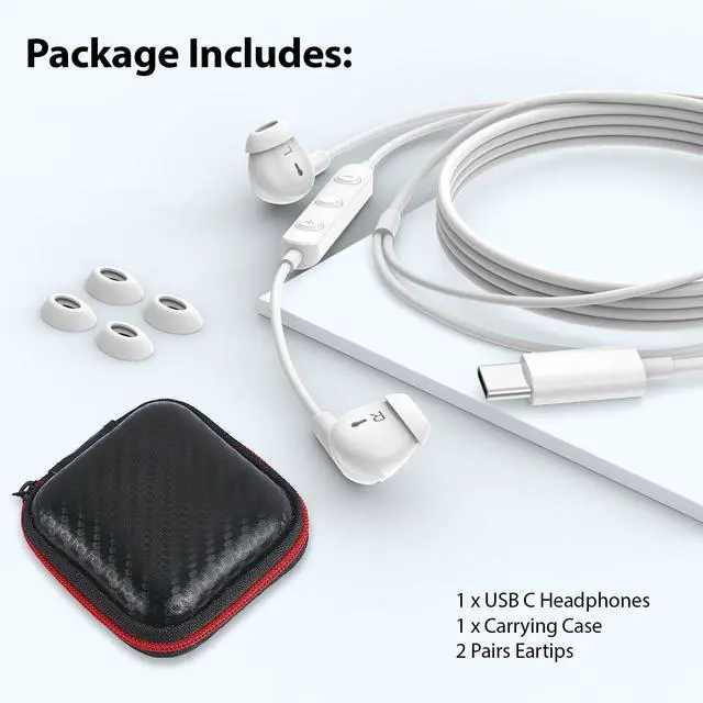 Alt view image 6 of 7 - USB C Earbuds Headphones for iPad 10th Gen/iPhone 17 16 15 White | USB-C Wired Earphones with Mic Volume Control Noise Isolating HiFi Stereo Type C Headset for Google Pixel 10 Pro/Galaxy S26