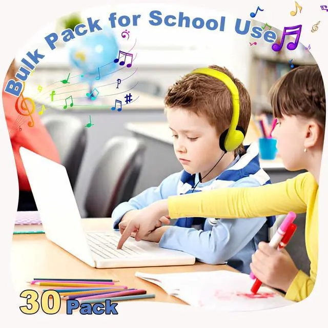 Alt view image 2 of 6 - 20 Pack Headphones for Kids Students School Classroom | Adjustable, 3.5mm Jack, Multi Color, Bulk Earphones for Library Children Adults