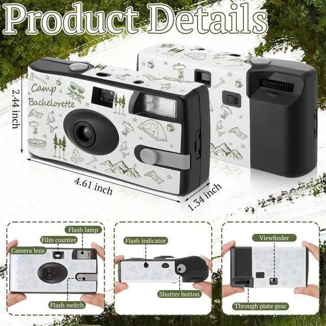 Alt view image 2 of 7 - 4 Pack Camp Bachelorette Party Favors Camping Bachelorette Bridesmaid Gifts 35 mm Single Use Film Camera with Flash Disposable Camera for Gathering Wedding Travel Party Supply