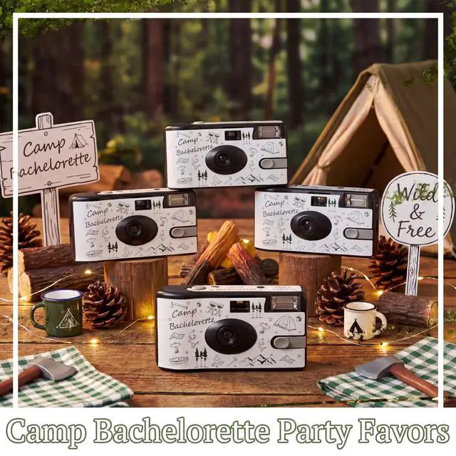 Alt view image 3 of 7 - 4 Pack Camp Bachelorette Party Favors Camping Bachelorette Bridesmaid Gifts 35 mm Single Use Film Camera with Flash Disposable Camera for Gathering Wedding Travel Party Supply
