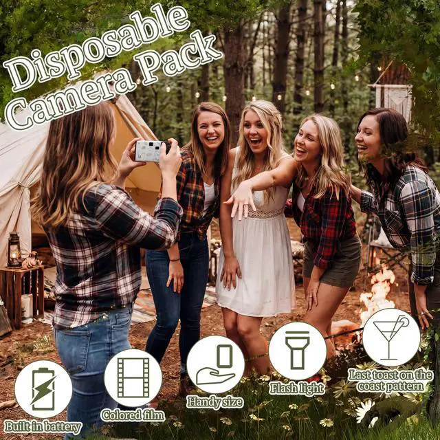 Alt view image 4 of 7 - 4 Pack Camp Bachelorette Party Favors Camping Bachelorette Bridesmaid Gifts 35 mm Single Use Film Camera with Flash Disposable Camera for Gathering Wedding Travel Party Supply