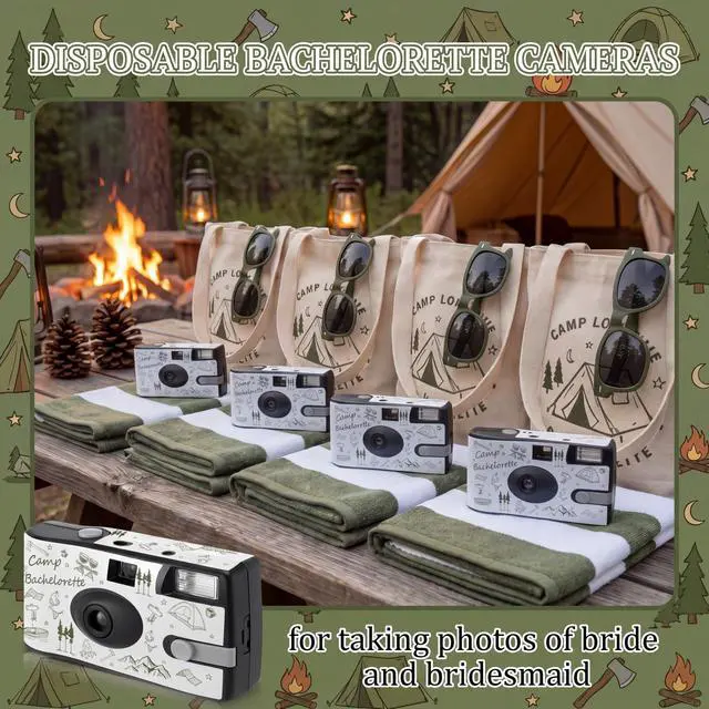 Alt view image 5 of 7 - 4 Pack Camp Bachelorette Party Favors Camping Bachelorette Bridesmaid Gifts 35 mm Single Use Film Camera with Flash Disposable Camera for Gathering Wedding Travel Party Supply