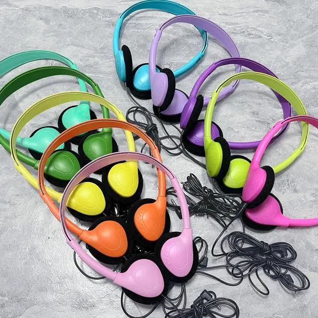 Alt view image 6 of 6 - 20 Pack Headphones for Kids Students School Classroom | Adjustable, 3.5mm Jack, Multi Color, Bulk Earphones for Library Children Adults