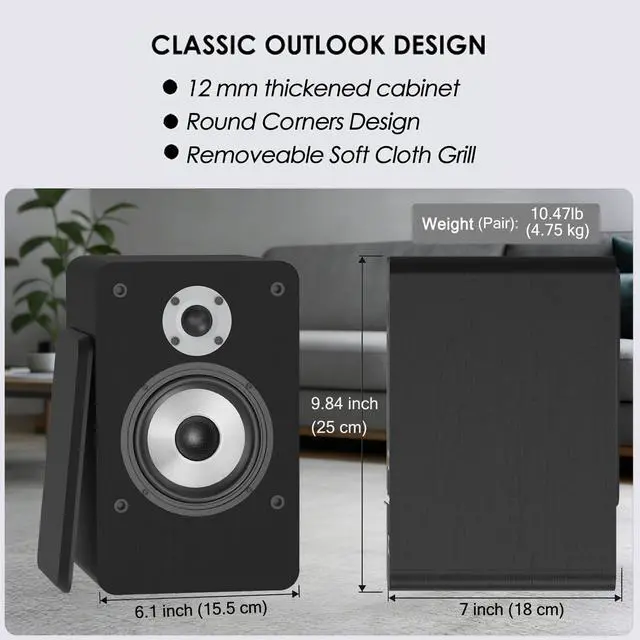 Alt view image 6 of 6 - 100W HiFi Active Bookshelf Speakers with Bluetooth | 1" Silk Tweeter & 4" Aluminum Woofer, DSP Audio Optimization for TV, Record Player & Home Theater