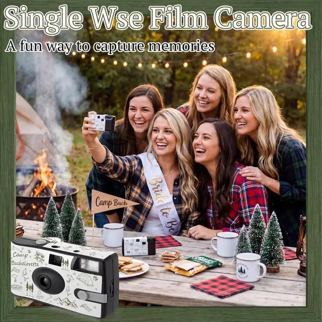 Alt view image 6 of 7 - 4 Pack Camp Bachelorette Party Favors Camping Bachelorette Bridesmaid Gifts 35 mm Single Use Film Camera with Flash Disposable Camera for Gathering Wedding Travel Party Supply