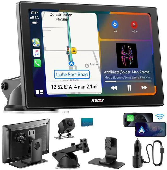 Main image of IK5 9" Wireless Apple CarPlay & Android Auto Screen, Portable Car Stereo with 4K Dash Cam & 1080p Backup Camera, Add CarPlay to Any Vehicle, Touchscreen, Mirror Link