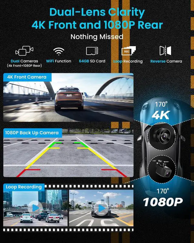 Alt view image 4 of 7 - IK5 9" Wireless Apple CarPlay & Android Auto Screen, Portable Car Stereo with 4K Dash Cam & 1080p Backup Camera, Add CarPlay to Any Vehicle, Touchscreen, Mirror Link