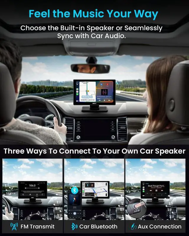 Alt view image 5 of 7 - IK5 9" Wireless Apple CarPlay & Android Auto Screen, Portable Car Stereo with 4K Dash Cam & 1080p Backup Camera, Add CarPlay to Any Vehicle, Touchscreen, Mirror Link
