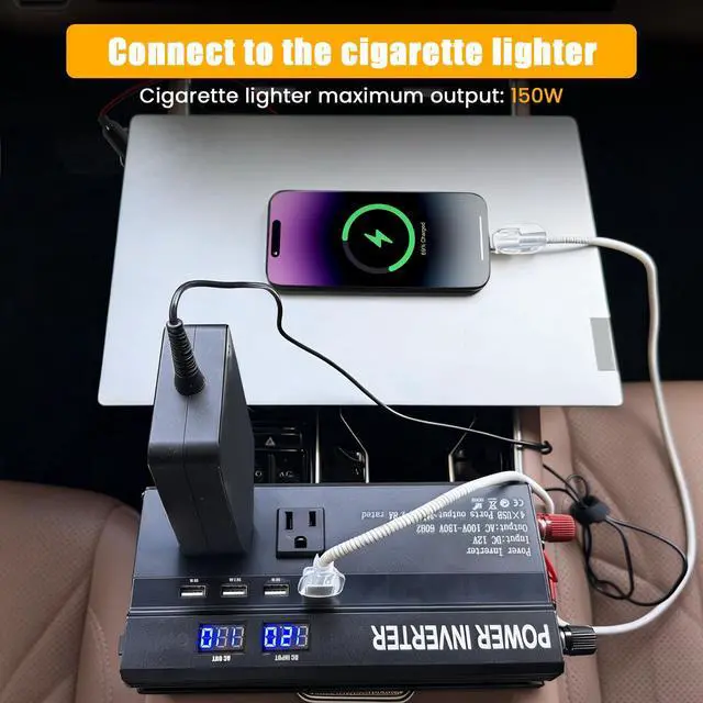 Alt view image 6 of 7 - 1200W Power Peak Inverter, with Fast Charging 2.4A 4 USB and 3 AC Outlets | Car Power Inverter 12v to 110v for Vehicle Power Needs, Road Trips, Camping, RV, and Truck