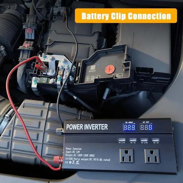 Alt view image 7 of 7 - 1200W Power Peak Inverter, with Fast Charging 2.4A 4 USB and 3 AC Outlets | Car Power Inverter 12v to 110v for Vehicle Power Needs, Road Trips, Camping, RV, and Truck