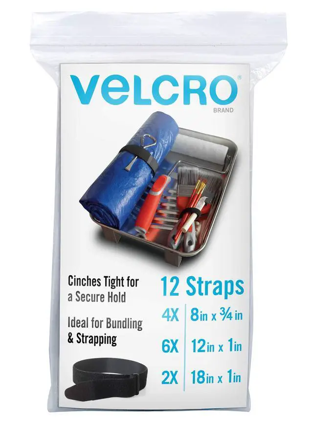 Alt view image 2 of 6 - Cinch Straps With Buckle, Variety Sizes 8in-12in-18in, 12 Pk | Reusable Fastening Straps For Organizing Cords And Cables, Securing Gear, Bundling Supplies And General Purpose Storage