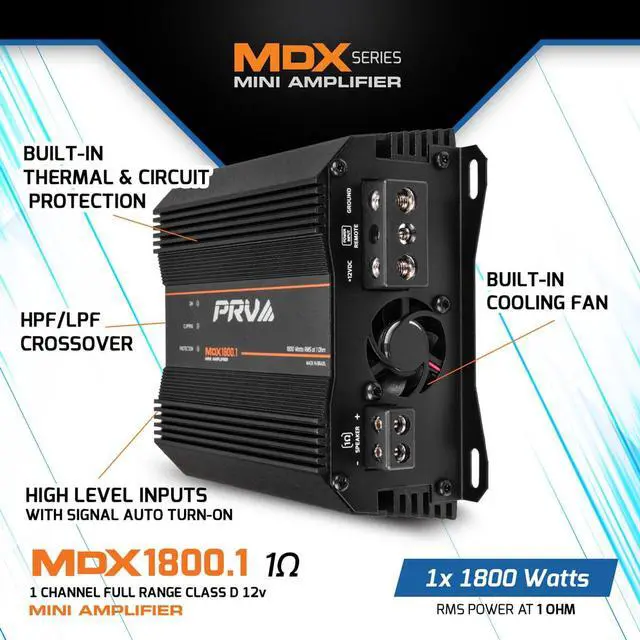 Alt view image 6 of 7 - MDX1800.1 1 Ohm Mini Car Audio Amplifier 1 Channel 1800 Watts RMS Ultra Compact Full Range Monoblock Class D Amp for Powersports, Motorcycles, ATV, for High Power Loudspeaker Systems