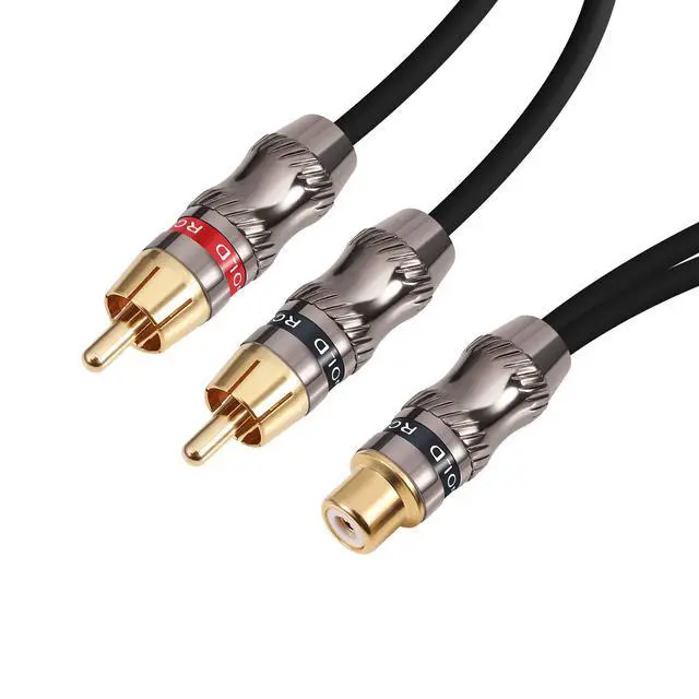 Alt view image 2 of 6 - RCA/Phono Splitter Cable RCA Female to Dual Male Gold Plated Adapter, Stereo Audio Y-Cable Heavy Duty (1 Female to 2 Male) 10" (25 cm)
