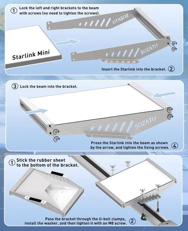 Alt view image 7 of 7 - Starlink Mini Car Mount, Starlink Mini Roof Rack Mounting Kit with Full Metal Protection, Shock-Absorbing Foam, Adjustable U-Bolt Clamps, Starlink MIni Rack Mount for Cars, RVs, Boats, Trucks