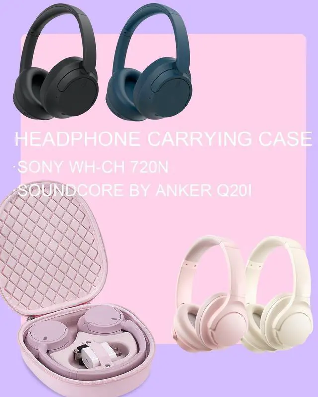 Alt view image 2 of 7 - Hard Headphone Case for Sony WH-CH720N / Soundcore by Anker Q20i, Pink | Over Ear Headphone Portable Carrying Case, Headphone Storage Protective Case for Travel Home, Handle Strap