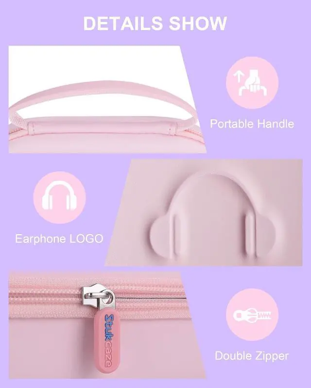 Alt view image 6 of 7 - Hard Headphone Case for Sony WH-CH720N / Soundcore by Anker Q20i, Pink | Over Ear Headphone Portable Carrying Case, Headphone Storage Protective Case for Travel Home, Handle Strap