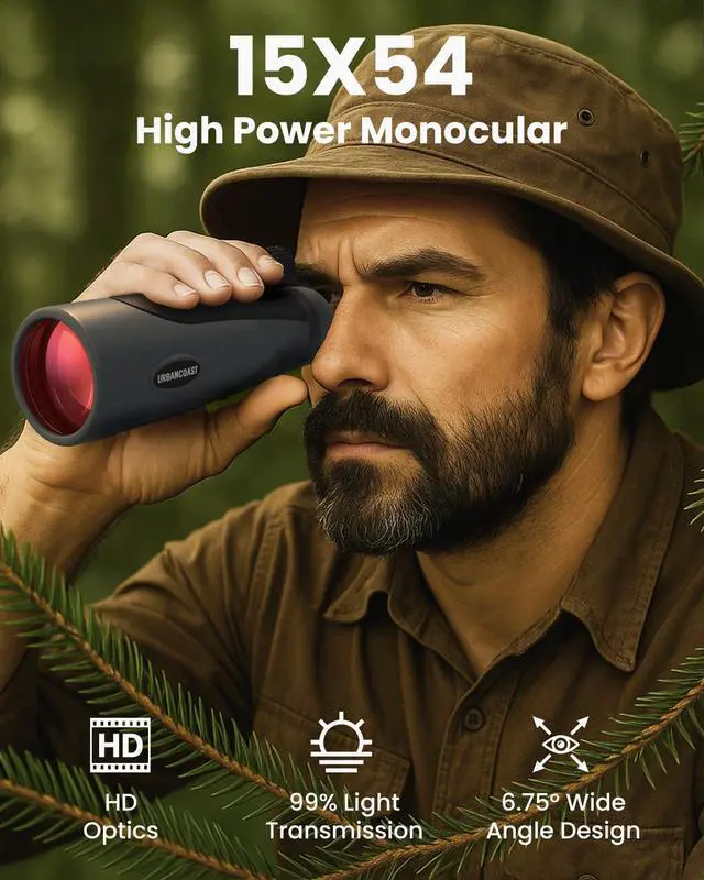Alt view image 3 of 6 - 15x54 Monoculars for Adults High Powered, Compact Waterproof Telescope | HD Monocular Telescope with BAK4 Prism & FMC Lens for Bird Watching, Hunting, Hiking and Camping - Waterproof and Fogproof