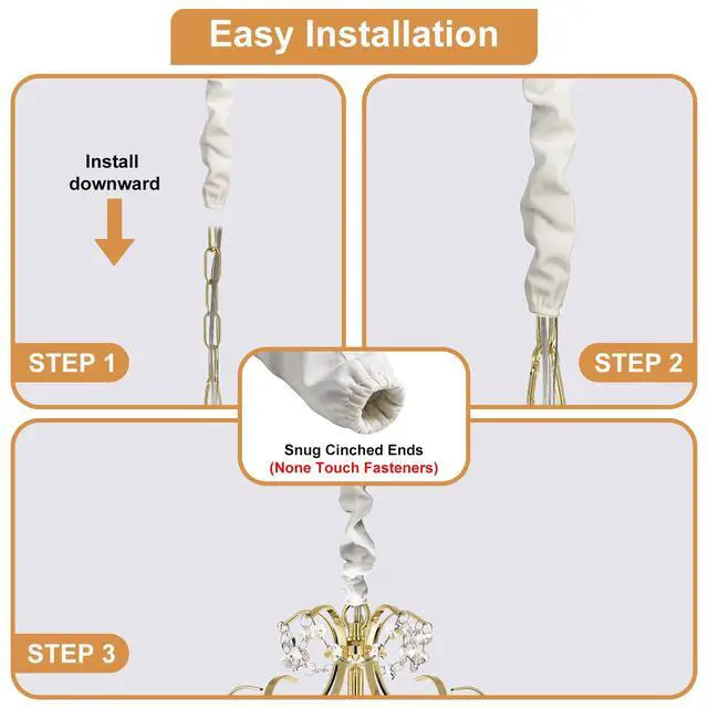 Alt view image 2 of 7 - Chandelier Fabric Cord Cover 2 Pack Cream White Chandelier Chain Cover 70.8 inches Brushed Polyester Fabric Chain Sleeve Cord Hider Cable Management (None Touch Fastener)