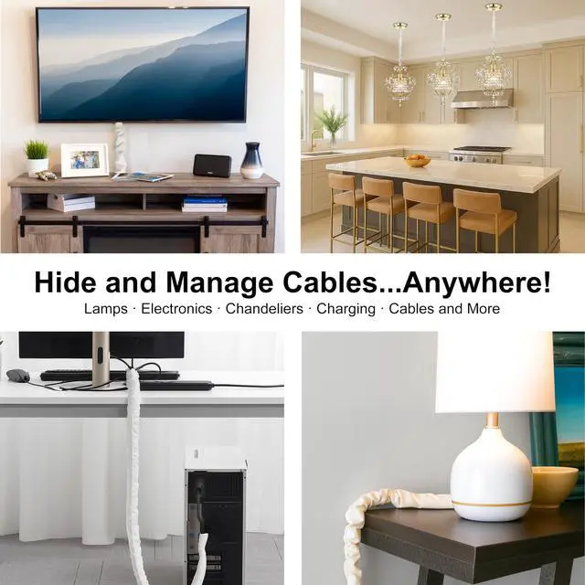 Alt view image 7 of 7 - Chandelier Fabric Cord Cover 2 Pack Cream White Chandelier Chain Cover 70.8 inches Brushed Polyester Fabric Chain Sleeve Cord Hider Cable Management (None Touch Fastener)