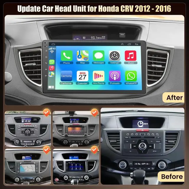 Alt view image 2 of 7 - (8Core + 128GB) Car Radio Stereo for Honda CRV 2012-2016 | QLED Touch Screen,Wireless Carplay&Android Auto&Mirrolink, FM Radio, GPS Navigation,DSP Setting,Back-up Camera,Blutooth,SWC