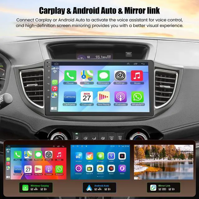 Alt view image 3 of 7 - (8Core + 128GB) Car Radio Stereo for Honda CRV 2012-2016 | QLED Touch Screen,Wireless Carplay&Android Auto&Mirrolink, FM Radio, GPS Navigation,DSP Setting,Back-up Camera,Blutooth,SWC