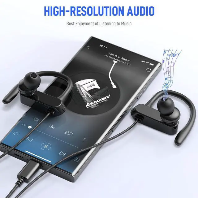 Alt view image 3 of 7 - USB C Headphones Over Ear Hook for iPhone 17 16 15 Pro Max Plus | Wrap Around Ear Bud with Mic Type C Earphone Running Sport Wired Earbuds for Samsung S26 S25 S24 Ultra S23 S22/Pixel 10 Black