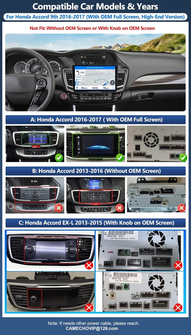 Alt view image 2 of 7 - 4G+128G Car Stereo for 2016 2017 Honda Accord 9th Radio (for Full Screen), Wireless CarPlay Android Auto, 10 Inch in-Cell 1280 * 720 Touch Screen Head Unit with GPS Bluetooth FM WiFi Backup Camera