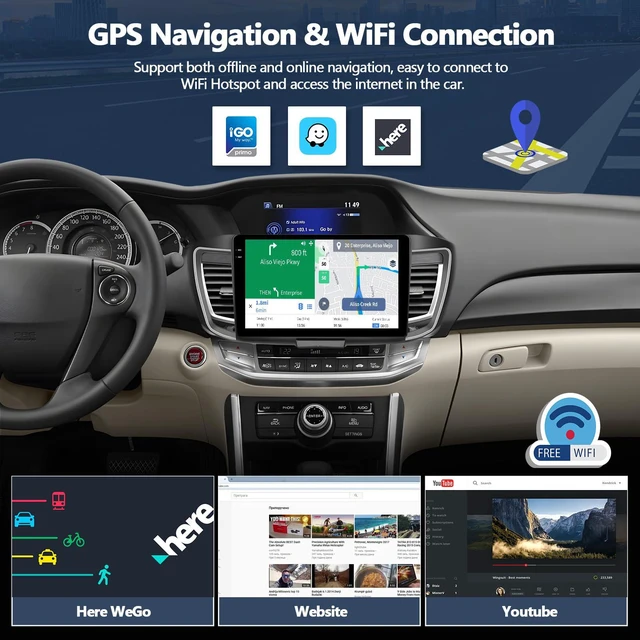 Alt view image 5 of 7 - 4G+128G Car Stereo for 2016 2017 Honda Accord 9th Radio (for Full Screen), Wireless CarPlay Android Auto, 10 Inch in-Cell 1280 * 720 Touch Screen Head Unit with GPS Bluetooth FM WiFi Backup Camera