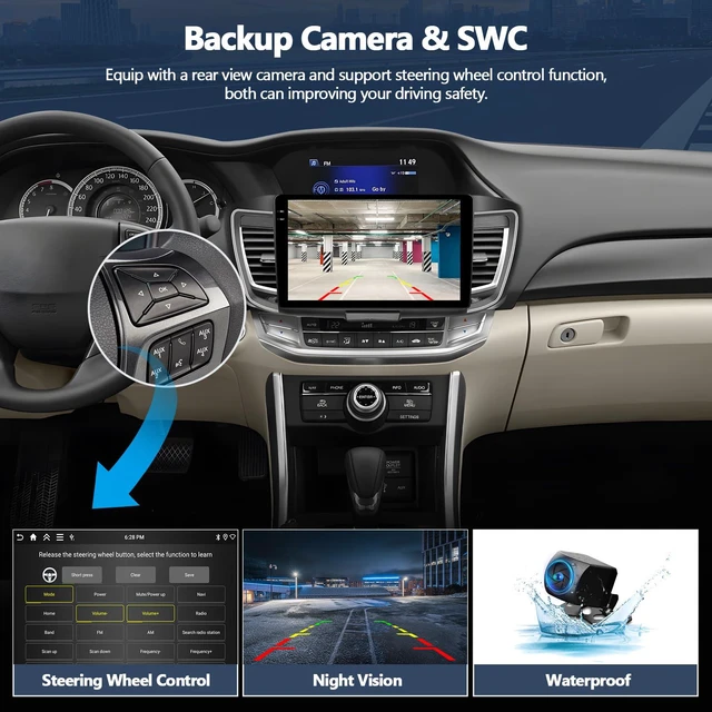 Alt view image 7 of 7 - 4G+128G Car Stereo for 2016 2017 Honda Accord 9th Radio (for Full Screen), Wireless CarPlay Android Auto, 10 Inch in-Cell 1280 * 720 Touch Screen Head Unit with GPS Bluetooth FM WiFi Backup Camera