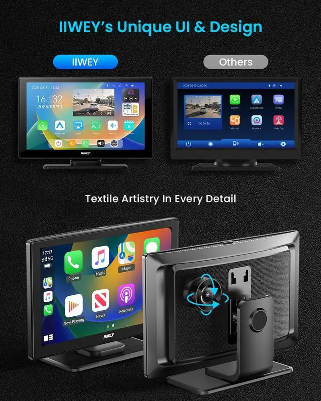 Alt view image 6 of 7 - IK5 9" Wireless Apple CarPlay & Android Auto Screen, Portable Car Stereo with 4K Dash Cam & 1080p Backup Camera, Add CarPlay to Any Vehicle, Touchscreen, Mirror Link