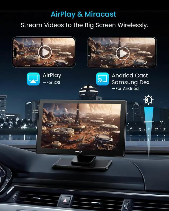 Alt view image 7 of 7 - IK5 9" Wireless Apple CarPlay & Android Auto Screen, Portable Car Stereo with 4K Dash Cam & 1080p Backup Camera, Add CarPlay to Any Vehicle, Touchscreen, Mirror Link