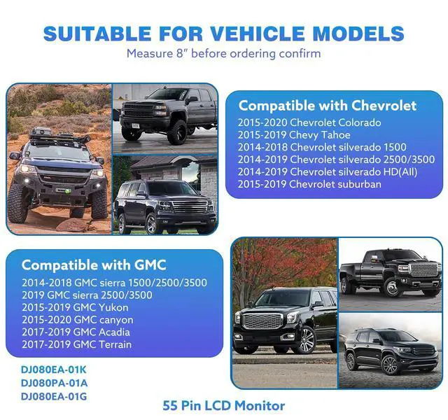 Alt view image 2 of 7 - 8" Touch Screen of LCD Digitizer Navigation Radio Replacement for Chevy GMC, 2014-2018 Silverado Sierra, 2015-2019 Tahoe Yukon Suburban Colorado Canyon, 2017-2019 Acadia Terrain Replace #DJ080PA-01A
