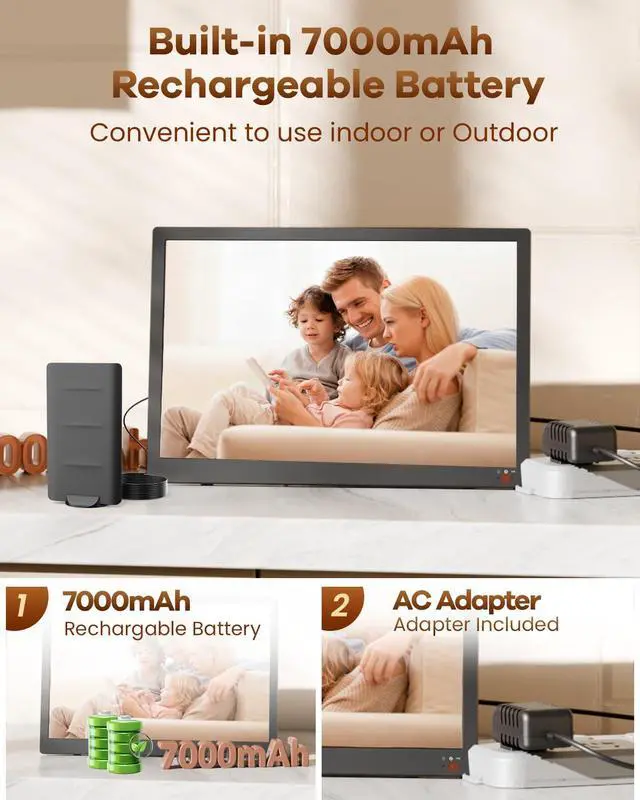Alt view image 3 of 7 - 17.2" Portable TV with Antenna, 7000mAH Built-in Powered TV | Support USB/HDMI/AV Input, 12V Small TV for Camping Kitchen Bedroom Patio RV Car Power Outage