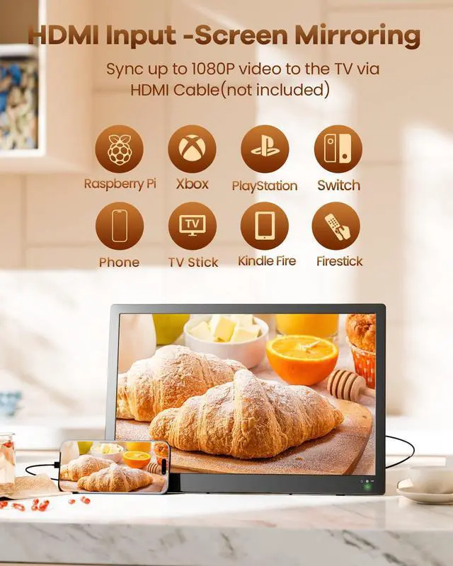 Alt view image 2 of 7 - 17.2" Portable TV with Antenna, 7000mAH Built-in Powered TV | Support USB/HDMI/AV Input, 12V Small TV for Camping Kitchen Bedroom Patio RV Car Power Outage