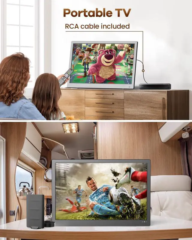 Alt view image 6 of 7 - 17.2" Portable TV with Antenna, 7000mAH Built-in Powered TV | Support USB/HDMI/AV Input, 12V Small TV for Camping Kitchen Bedroom Patio RV Car Power Outage