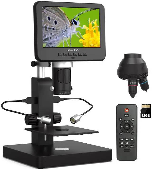 Main image of JL246PS 3 Lens 7'' HDMI Digital Microscope 4000X, Biological Microscope for Adults Kids with Prepared Slides, UHD 2160P Video, Full Coin Microscope for Error Coins, Windows Compatible, 32GB
