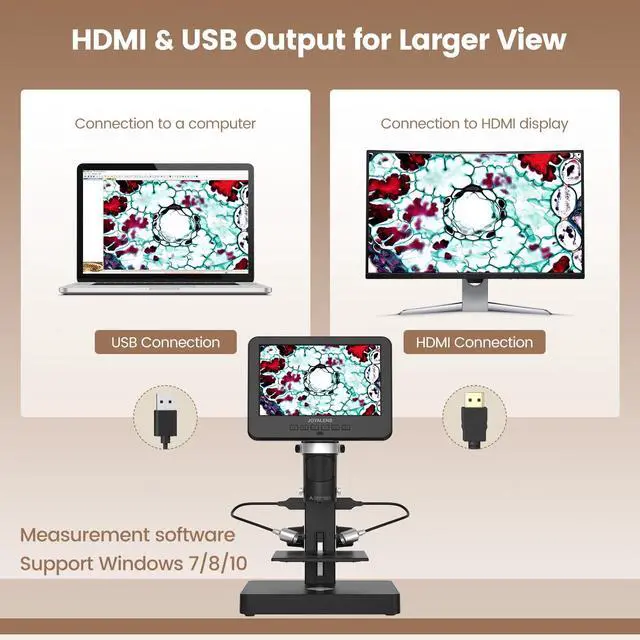 Alt view image 3 of 7 - JL246PS 3 Lens 7'' HDMI Digital Microscope 4000X, Biological Microscope for Adults Kids with Prepared Slides, UHD 2160P Video, Full Coin Microscope for Error Coins, Windows Compatible, 32GB