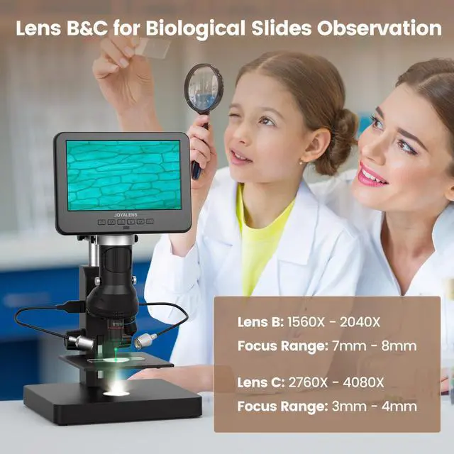 Alt view image 5 of 7 - JL246PS 3 Lens 7'' HDMI Digital Microscope 4000X, Biological Microscope for Adults Kids with Prepared Slides, UHD 2160P Video, Full Coin Microscope for Error Coins, Windows Compatible, 32GB