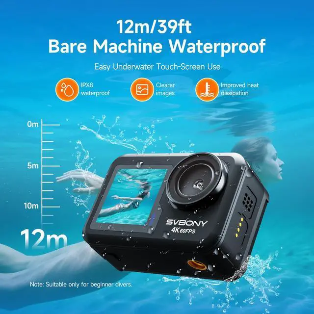 Alt view image 4 of 7 - ACT20 (2nd) 4K/60FPS Waterproof Underwater Camera 40FT Without Case | 6-Axis + AI Stabilization, Dual IPS Screen with Voice Control, 2 Battery for Snorkeling, Skiing