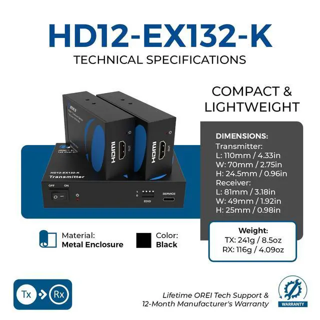 Alt view image 5 of 7 - 1x2 HDMI Extender Splitter Over Cable CAT6/7 1080P 132ft EDID Loop-Out | HDMI Extender Splitter Over CAT6 HDMI 1.4, 10.2Gbps, HDR10, Dolby Vision, HLG, Dolby TrueHD, DTS-HD Master Audio