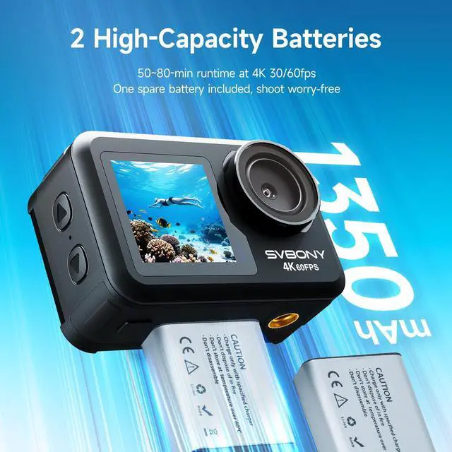 Alt view image 6 of 7 - ACT20 (2nd) 4K/60FPS Waterproof Underwater Camera 40FT Without Case | 6-Axis + AI Stabilization, Dual IPS Screen with Voice Control, 2 Battery for Snorkeling, Skiing