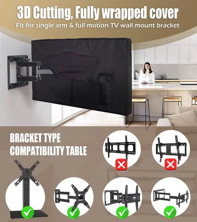 Alt view image 6 of 6 - Outdoor TV Cover 60-65 inch, 600D Heavy Duty Waterproof TV Cover | With 3 Sides Full Length Zipper, Roll up Front Flap, Weatherproof Outside Television Protector Enclosure for Flat Screen TVs