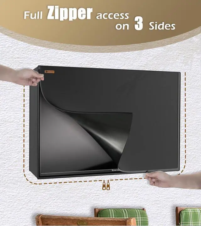 Alt view image 4 of 6 - Outdoor TV Cover 60-65 inch, 600D Heavy Duty Waterproof TV Cover | With 3 Sides Full Length Zipper, Roll up Front Flap, Weatherproof Outside Television Protector Enclosure for Flat Screen TVs