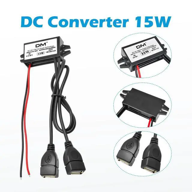 Alt view image 3 of 6 - 2-Pack DC 12V 20V to 5V 3A USB, USB Female DC Converter Adapter Buck Module, for Car Power,Golf Cart Scooters, Motors and DIY(Dual USB Port)