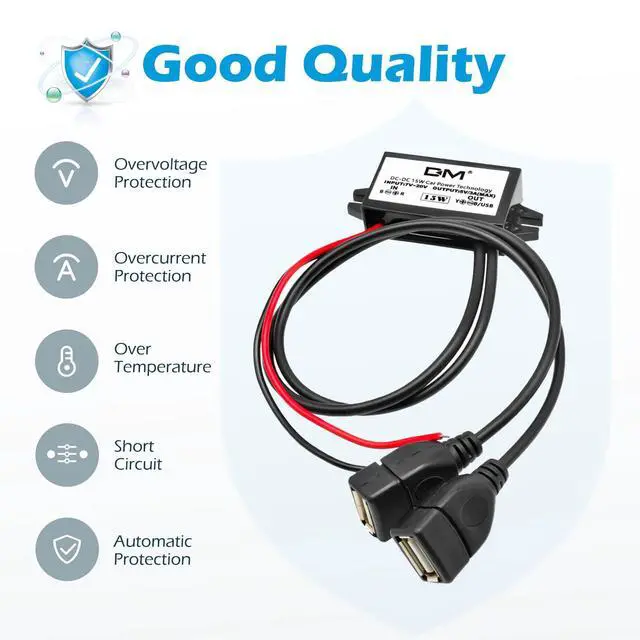 Alt view image 2 of 6 - 2-Pack DC 12V 20V to 5V 3A USB, USB Female DC Converter Adapter Buck Module, for Car Power,Golf Cart Scooters, Motors and DIY(Dual USB Port)