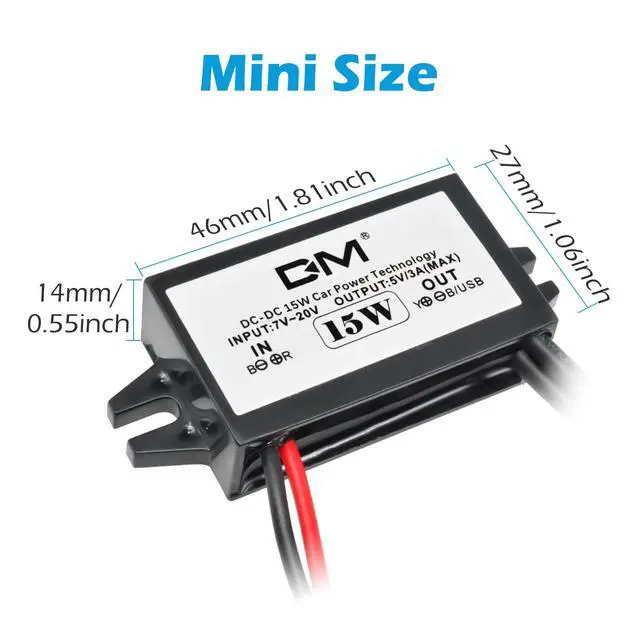 Alt view image 4 of 6 - 2-Pack DC 12V 20V to 5V 3A USB, USB Female DC Converter Adapter Buck Module, for Car Power,Golf Cart Scooters, Motors and DIY(Dual USB Port)