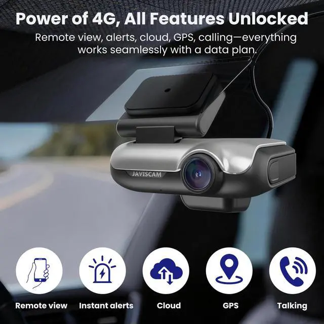 Alt view image 2 of 7 - 4K Dash Cam Front Inside, Car Camera 4G LTE Remote Live View, Car Security Camera with 64GB Card, GPS Tracking, 24H Parking Mode, IR Night Vision, Voice Control, App Alerts, Cloud Storage, OBD Cable